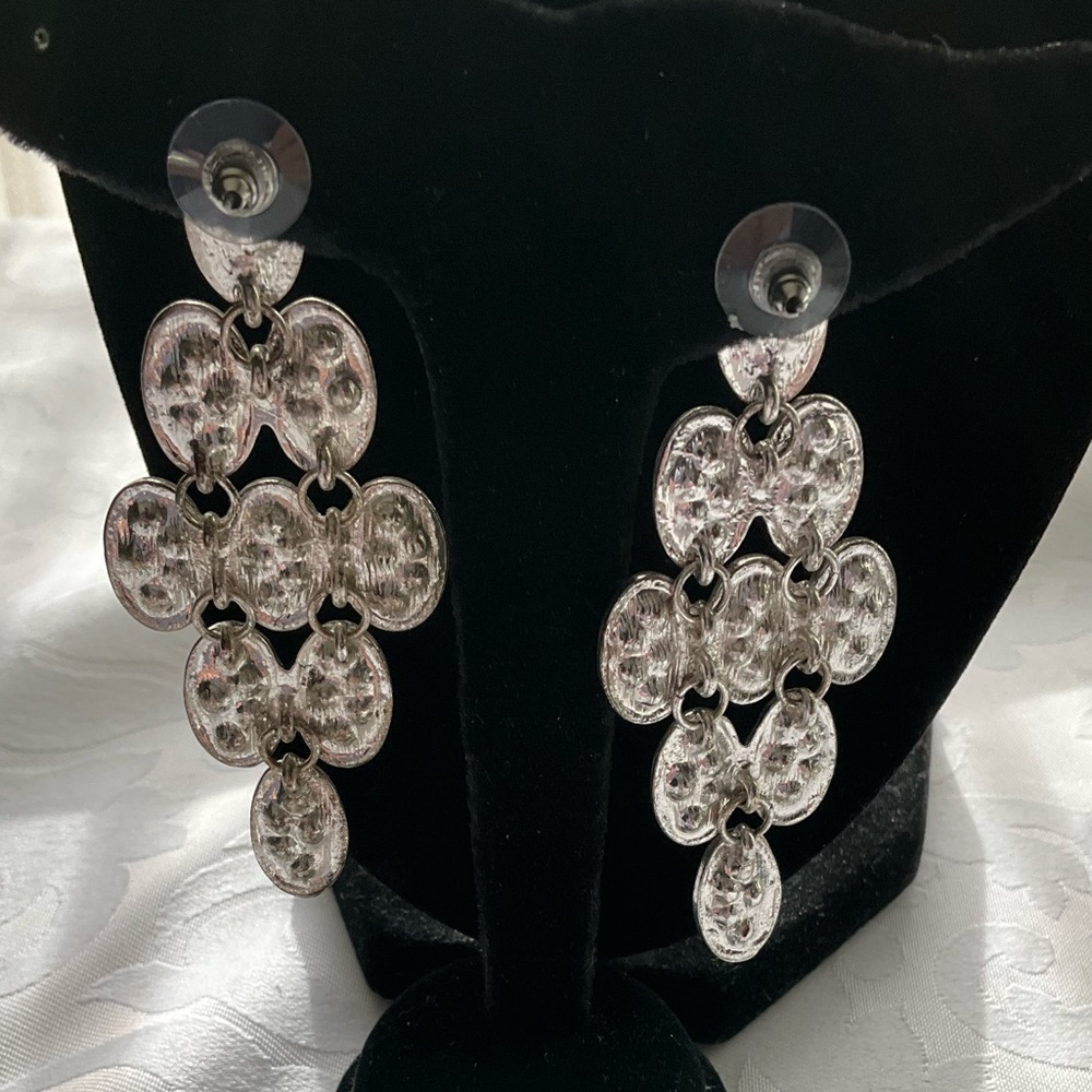Silver Tone Crystal Drop Chandelier Earrings - Picture 3 of 6